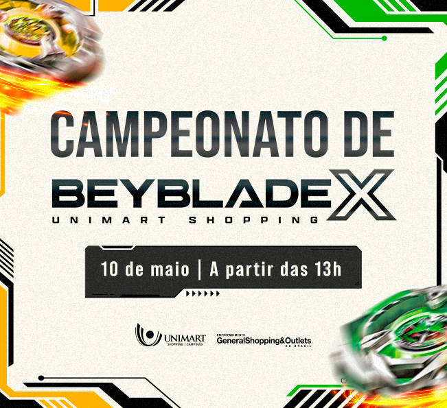 Shopping Unimart recebe Torneio de Beyblade Geração X neste sábado, 10 de maio.