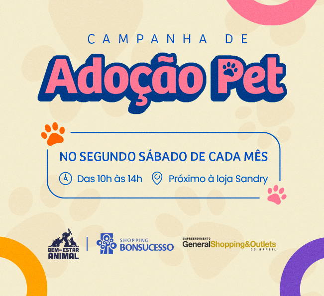 Campanha de Adoção Pet acontece todo segundo sábado de cada mês no Shopping Bonsucesso